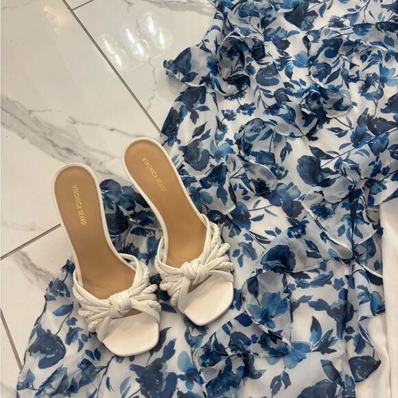 BHLDN Anthropologie Jia Bias-Cut Ruffled Blue Floral Strapless Dress SZ XS EUC - Picture 3 of 9